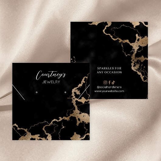 Zwart Marmer & Gouden Oorbel Sieraden Display Kaar Vierkante Visitekaartje