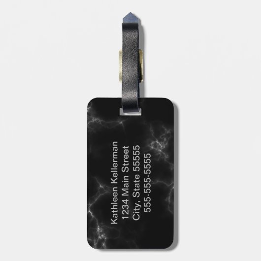 Zwart marmer Gray Monogrammed Initiaal Bagagelabel (Achterkant verticaal)