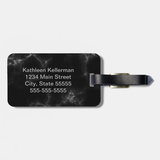 Zwart marmer Gray Monogrammed Initiaal Bagagelabel (Achterkant horizontaal)