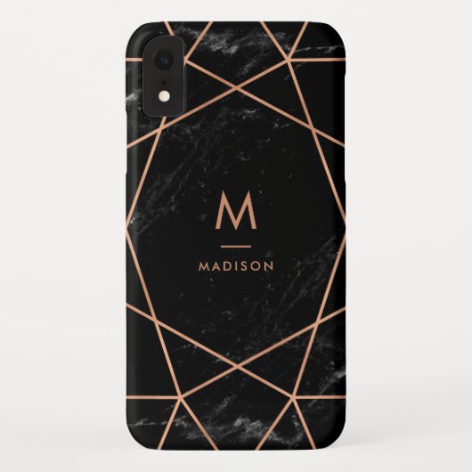 Zwart marmer: kijk met Faux Roos Gold Geometrics Case-Mate iPhone Case (Achterkant)