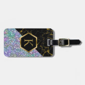 Zwart Marmer & Kleurrijk Glitter Modern Ontwerp Bagagelabel (Voorkant horizontaal)
