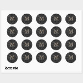 Zwart Marmer Mannelijk Dubbel Monogram Ronde Sticker (Vel)