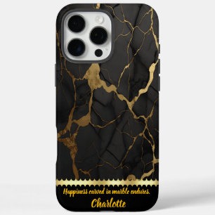 Zwart marmer met gedurfde gouden aderen iPhone 16 pro max hoesje