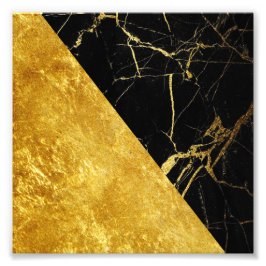 Zwart marmer met Gold Leaf Square-fotoafdrukken Foto Afdruk