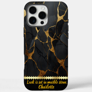 Zwart marmer met gouden aderen iPhone 16 pro max hoesje