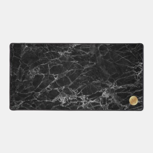 Zwart Marmer met Gouden Monogram Bureaumat (Voorkant)