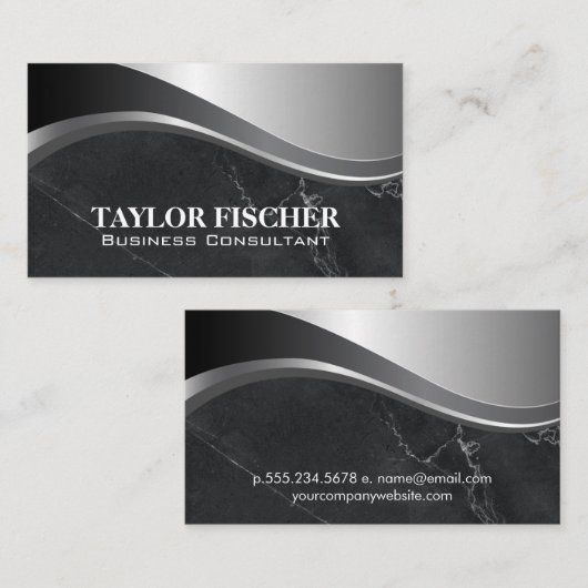 zwart marmer | metaalgolf visitekaartje (Voorkant / Achterkant)