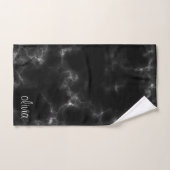 Zwart Marmer Modern Script Girly Monogram Naam Bad Handdoek (Handdoek)