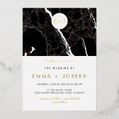 Zwart Marmer Moderne Eenvoudige Bruiloftsgoudfolie Folie Uitnodiging (Voorkant)