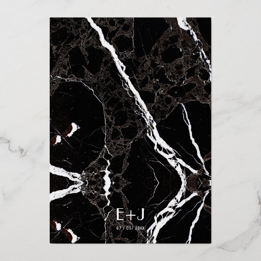 Zwart Marmer Moderne Eenvoudige Bruiloftsgoudfolie Folie Uitnodiging (Achterkant)