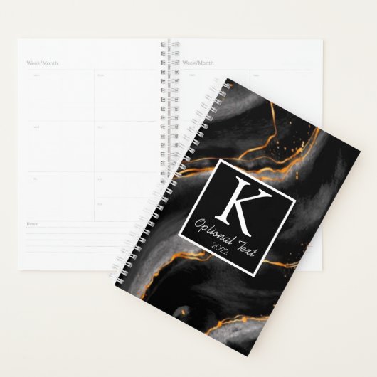Zwart marmer monogram Modern Appointment Book Planner (Display)
