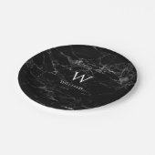 Zwart Marmer Monogram Moderne Elegante Witte Naam Papieren Bordje (Gekanteld)