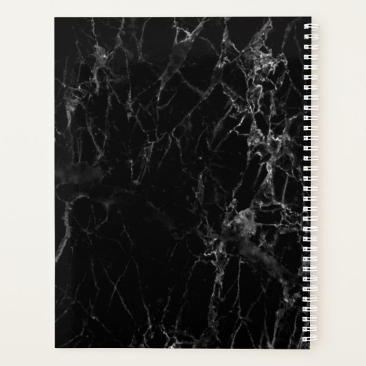 Zwart Marmer Monogram Naam Wit Initiaal Modern Planner (Achterkant)