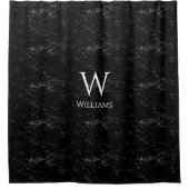 Zwart Marmer Monogram Wit Initiaal Naam Modern Douchegordijn (Voorkant)