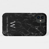 Zwart Marmer Monogram Witte Naam Modern Elegant Case-Mate iPhone Case (Achterkant (horizontaal))