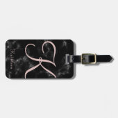 Zwart marmer Roos Gold Monogramed Initiaal Bagagelabel (Voorkant horizontaal)