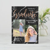 Zwart marmer Roos Gold Script Photo Afstuderen Kaart (Staand voorkant)