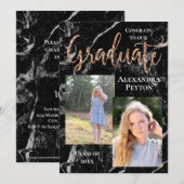 Zwart marmer Roos Gold Script Photo Afstuderen Kaart (Voorkant / Achterkant)