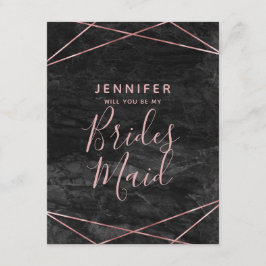 Zwart Marmer Roos Goud word je mijn bruidsmeisje Kaart