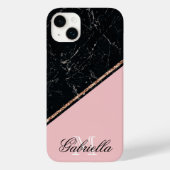 Zwart Marmer Roos Gouden Glitter Case-Mate iPhone Case (Achterkant)