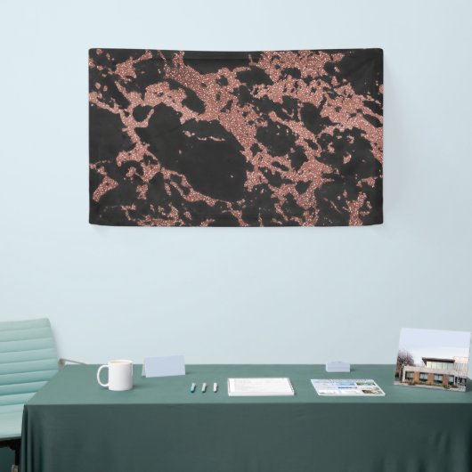Zwart marmer roos goudglitter textuur afbeelding spandoek (Beurs)