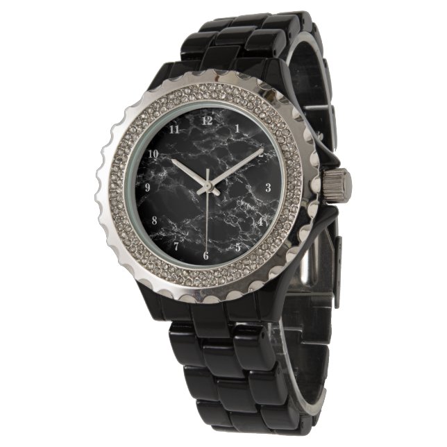 Zwart marmer Stone Watch Gift modern design Horloge (Gekanteld)