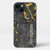 Zwart Marmer w / Gold Vein aangepaste naam iPhone Hoesje (Achterkant)