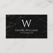 Zwart Marmer Wit Monogram Modern Elegant Visitekaartje (Voorkant)