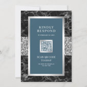 Zwart Marmer Zilver Dusty Blue QR Code Wedding Kaart (Achterkant)