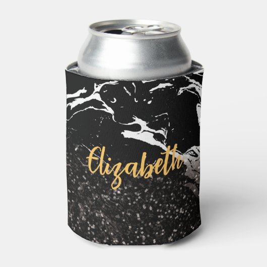 Zwart Marmer/Zwart Glitter Blikjeskoeler (Blikje Voorkant)