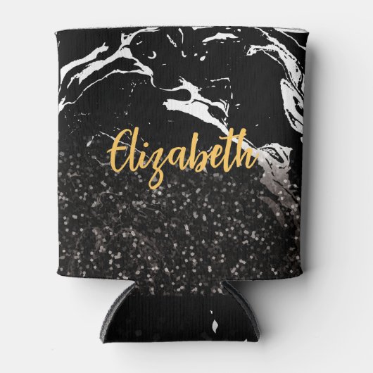 Zwart Marmer/Zwart Glitter Blikjeskoeler (Voorkant)