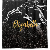 Zwart Marmer/Zwart Glitter Douchegordijn (Voorkant)