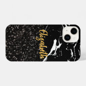 Zwart Marmer/Zwart Glitter iPhone Hoesje (Achterkant horizontaal)