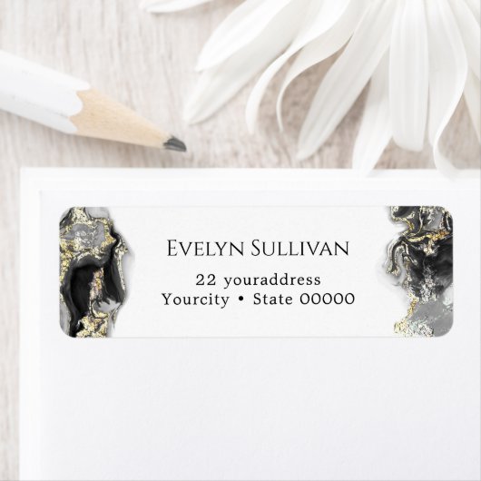 zwart marmerdesign retouradreslabel etiket (Insitu)