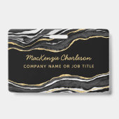 Zwart Marmeren Agaat Geode Goud Bedrijfsnaam Badge (Front)