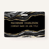 Zwart Marmeren Agaat Geode Goud Bedrijfsnaam Badge (Voorkant)