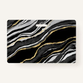 Zwart Marmeren Agaat Geode Goud Bedrijfsnaam Badge (Achterkant)