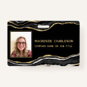 Zwart Marmeren Agaat Geode Goud Zakelijke Fotonaam Badge (Voorkant)