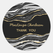 Zwart Marmeren Agaat Gouden Geode Dank u Business Ronde Sticker (Voorkant)