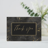 Zwart marmeren agaat gouden rand bedankkaart (Staand voorkant)