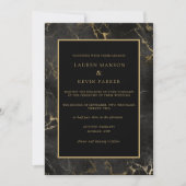 Zwart marmeren agaat gouden rand bruiloft kaart (Voorkant)
