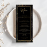 Zwart marmeren agaat gouden rand Bruiloft Menu Kaa<br><div class="desc">Ontworpen om te coördineren met onze Black Agate Collectie, deze menukaart heeft prachtige zwart agaat marmeren textuur achtergrond met klassieke tekst. Voor meer geavanceerde aanpassingen van dit ontwerp, bijvoorbeeld het wijzigen van de lay-out, het lettertype of de tekstgrootte, klikt u op de knop "AANPASSEN" hierboven. Neem contact met mij op...</div>
