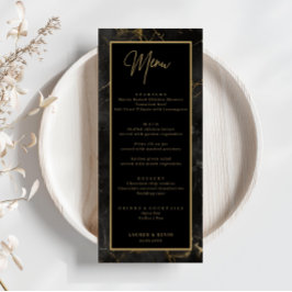 Zwart marmeren agaat gouden rand Bruiloft Menu Kaa