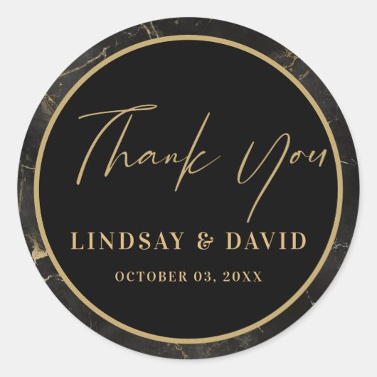 Zwart marmeren agaat gouden rand ronde sticker (Voorkant)