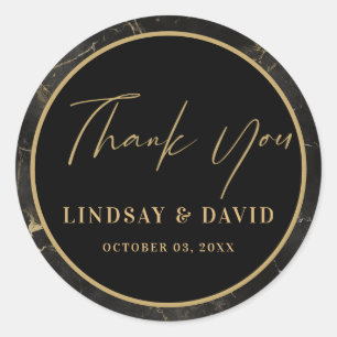 Zwart marmeren agaat gouden rand ronde sticker