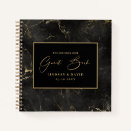 Zwart marmeren agaat gouden rand Trouwgastenboek Notitieboek