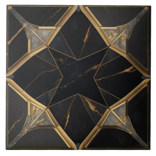 Zwart marmeren en gouden geometrisch sterrenpatroo tegeltje