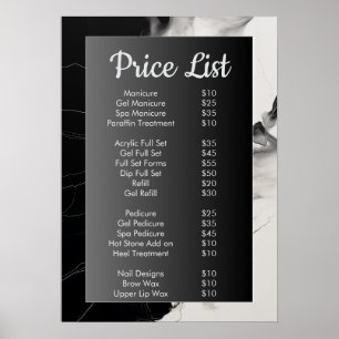 Zwart marmeren nagelstudio Prijslijst Menu  Poster