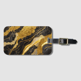 Zwart marmeren patroon met goud bagagelabel