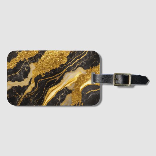 Zwart marmeren patroon met goud bagagelabel (Voorkant (horizontaal))